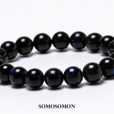[1点もの・カナダ産] ブラックラブラドライト 9.5-9.8mm珠 内径約16cm ブレスレット_1