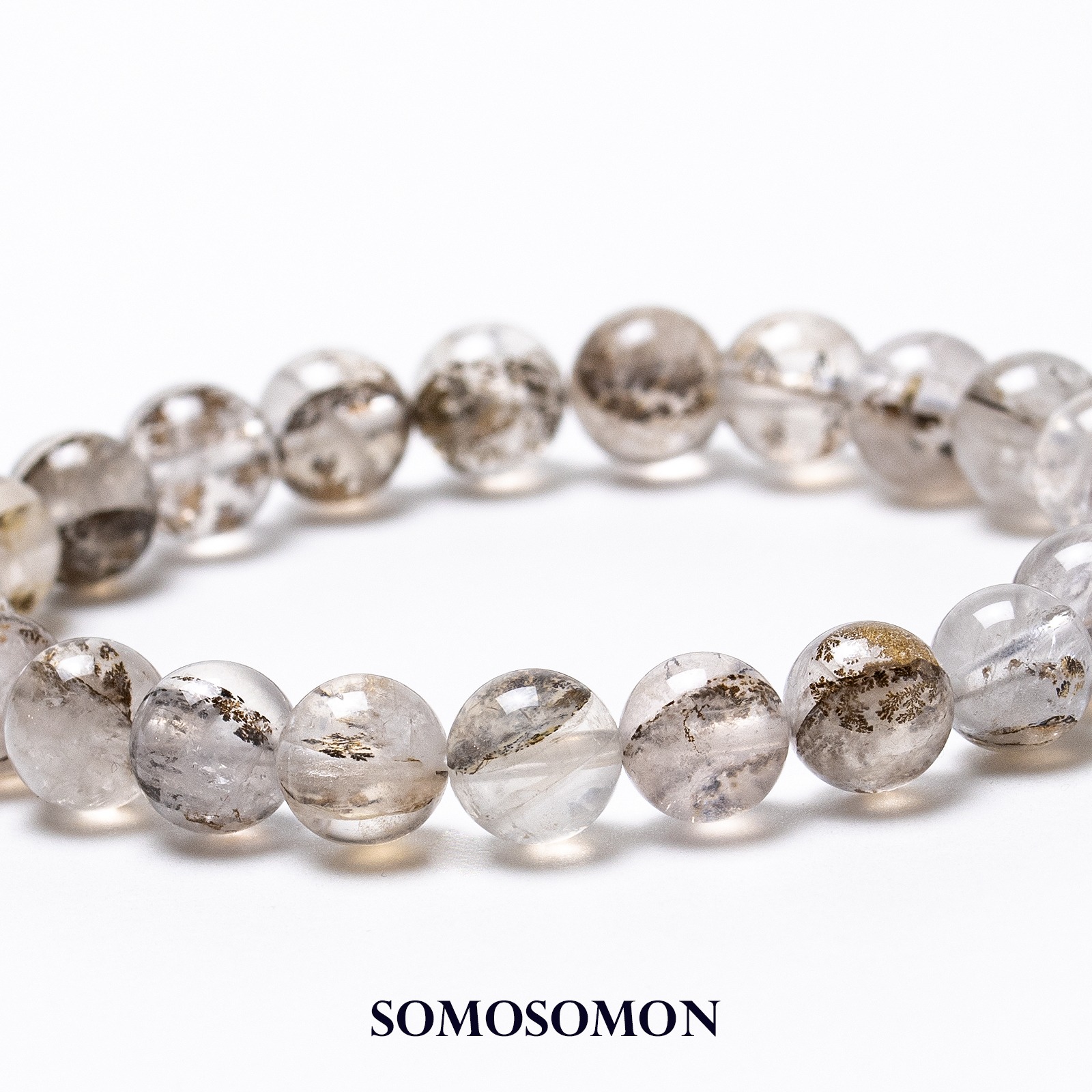 デンドリティックローズクォーツ マダガスカル産 8mm珠 内径約16cm ブレスレット_1