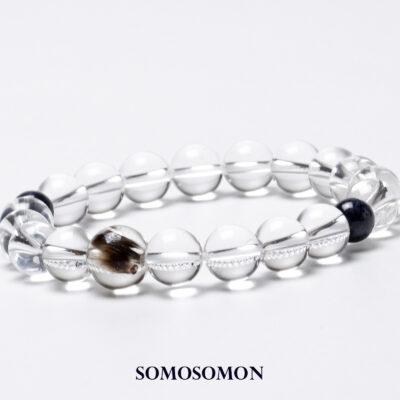 プラチナルチルクォーツ 12mm珠 & サファイア5A 8mm珠 & 天然水晶 10mm珠 ブレスレット_1