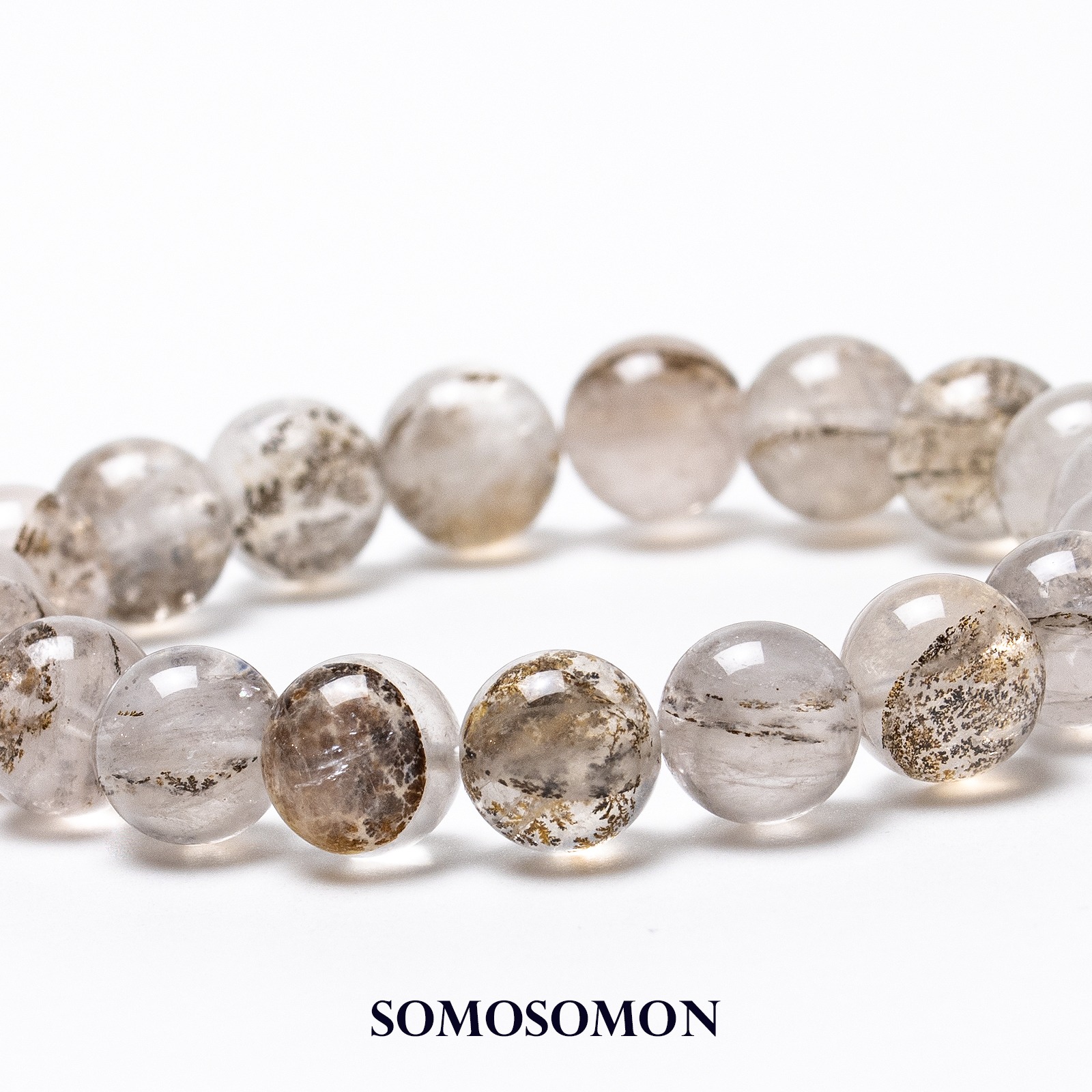 デンドリティックローズクォーツ 10mm珠 内径約16cm ブレスレット_1